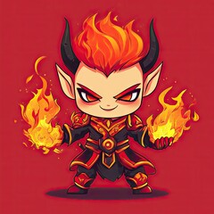 A fiery, chibi-style depiction of a demonic character wielding flames.