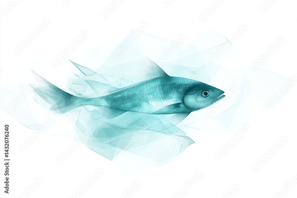 Poster abstract teal fish with geometric patterns and soft background