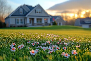 Obraz premium 3D model of a cottage house. House design, country house. Two-storey cottage 3D model project. Sale and purchase of real estate, rent, real estate agency. Construction and design of houses.