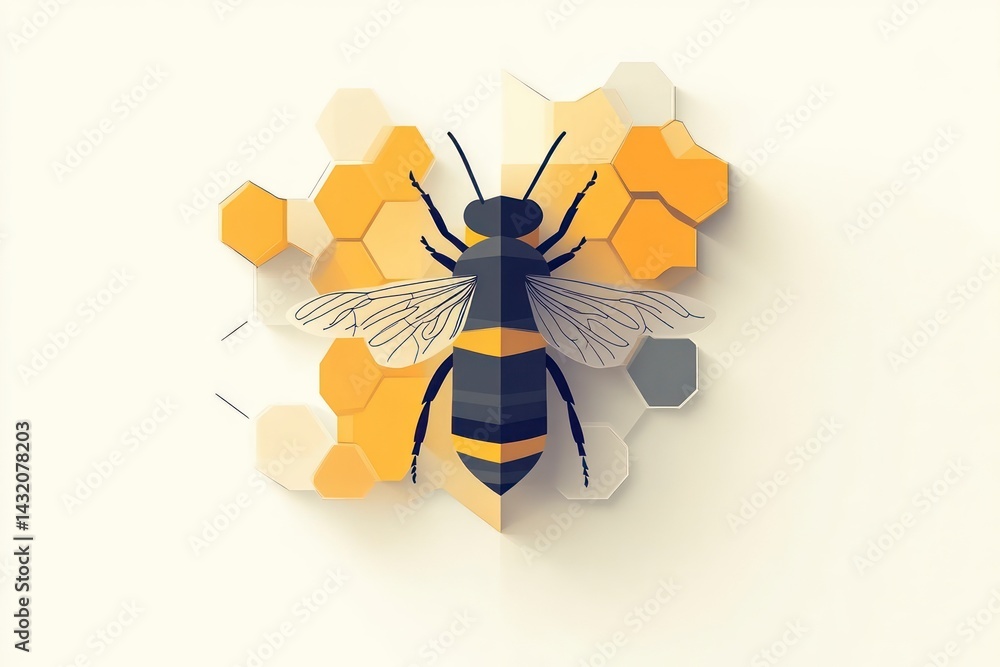 Poster abstract bee and honeycomb design with geometric patterns