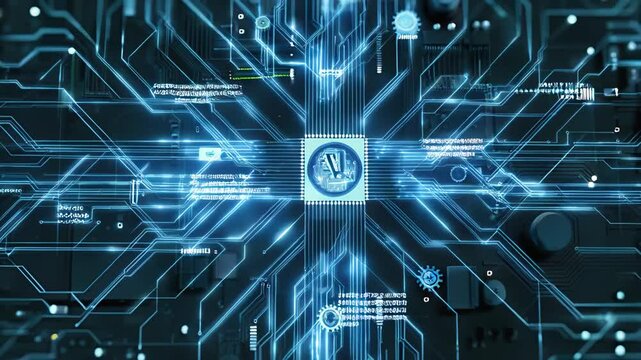 Abstract digital lock surrounded by binary code and glowing shields, network grids in the background, pulses of blue light indicating secure data transfer &mdash; corporate tone, high-definition