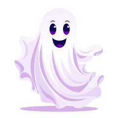 Ghost character clip art, isolated on white background. Ghost vector illustration, phantom silhouette. Halloween spooky monster, scary spirit, poltergeist flying. Halloween ghost cartoon character