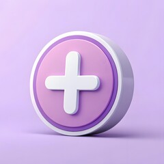 Fototapeta premium 3D Purple Plus Button Illustration White Background Glossy Design