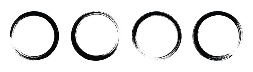 Hand Drawn Black Ink Circle Brush Strokes, Grunge Round Enso Set for Design Elements EPS10