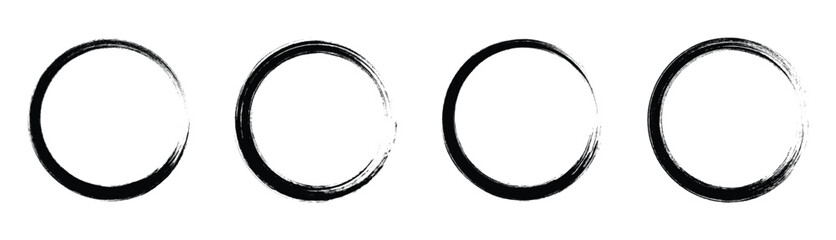 Hand Drawn Black Ink Circle Brush Strokes, Grunge Round Enso Set for Design Elements EPS10
