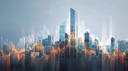 Fototapeta premium Abstract Financial Graph with Layered Lines and City Background
