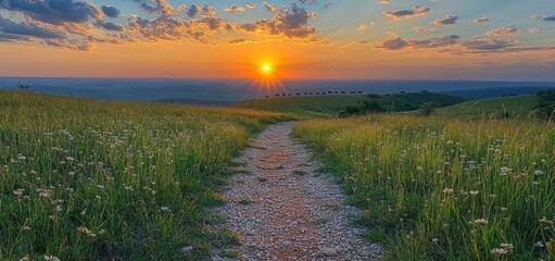 Sunset Prairie Path: A Serene Landscape