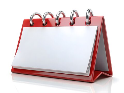 3D Red Desk Calendar with Silver Rings - Office Scheduling and Time Management Icon Design