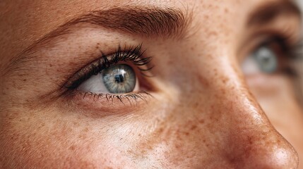 Fototapeta premium Close-Up View of Woman's Calm Eyes and Cheeks in Natural Lighting