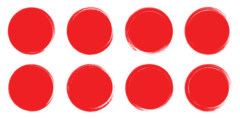 Red Grunge Circle Set, Hand-Painted Round Brush Stroke Icons