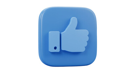 Obraz premium A blue square button with a thumbs up icon displayed in the center against a black background space