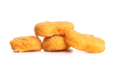 Tasty nuggets on white background