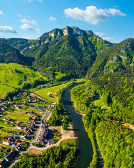 Summer view of the Three Crowns in the Pieniny at the foot of the Tatra Mountains. Poland