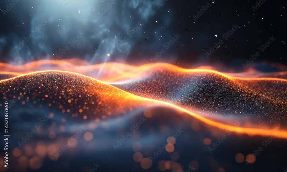 Aufkleber abstract landscape with glowing waves and particles illuminated by soft light in a cosmic setting