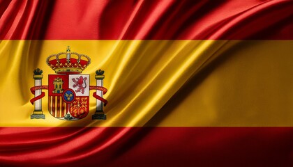 close up of the spanish national flag with elegant waves and folds in luxurious satin material