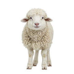 Fototapeta premium Isolated fluffy sheep portrait on white background