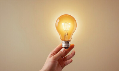Bright Idea Hand Holding Glowing Light Bulb Innovation Concept