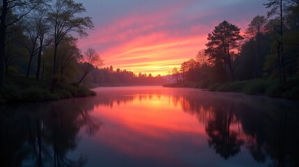 Fototapeta premium Tranquil Waters: A Sunset Symphony