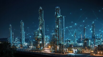 Naklejka premium Advanced Energy Factory with AI Network and Layered Mesh Design