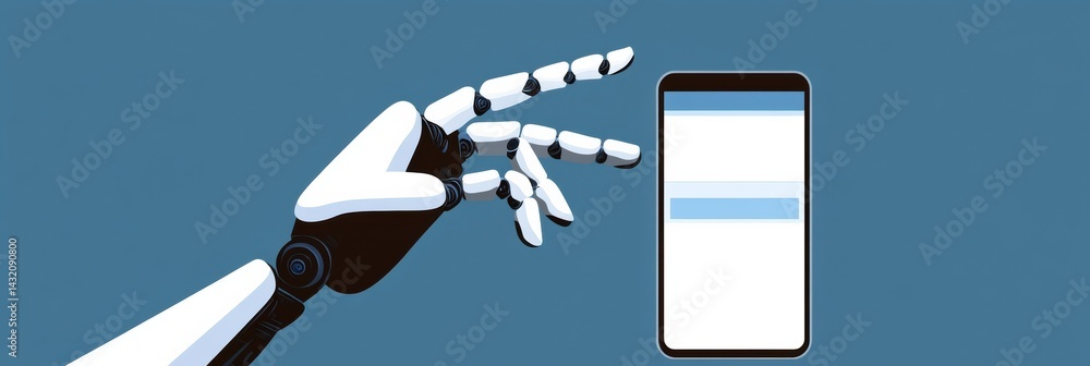 Aufkleber graphic layout showcasing ai chat interaction on mobile devices with a robotic hand