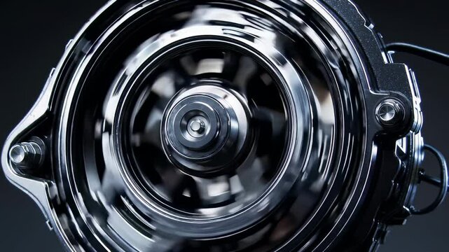 Close-Up of Electric Motor Rotating in Slow Motion &mdash; Futuristic Engineering and Clean Energy Technology Concept for EV Innovation