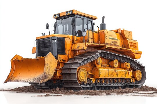 Heavy duty orange bulldozer working on construction site to clear land