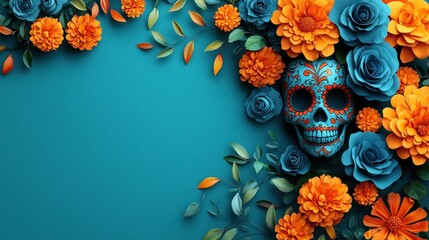 Dia de los Muertos: Sugar Skull and Paper Flowers