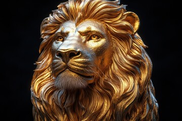 Majestic golden lion sculpture with intricate details showcasing power and elegance