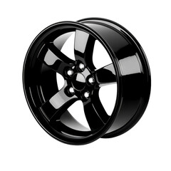 Obraz premium sleek black alloy wheel with glossy finish, featuring five spoke design. wheel is isolated on transparency background, highlighting its modern and stylish appearance