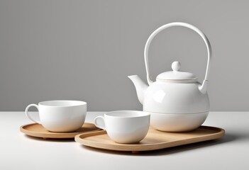 A tray has a teapot and two cups