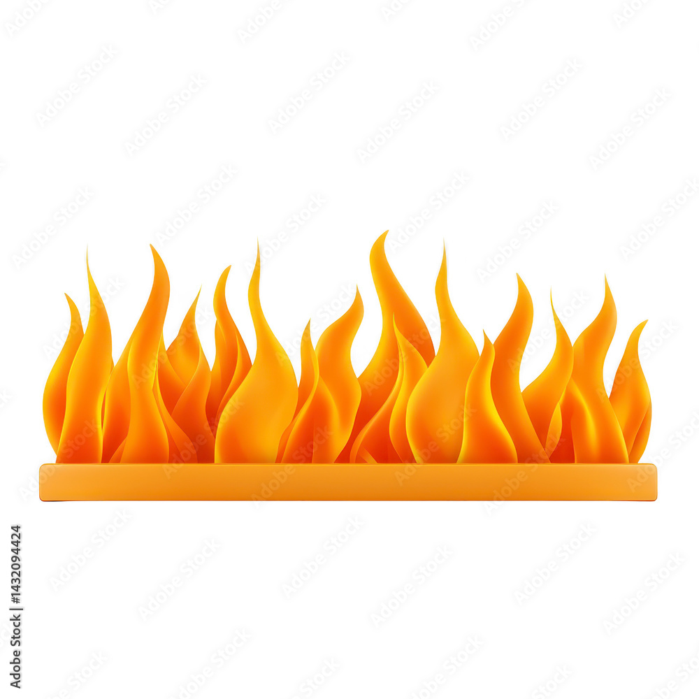 Poster row of stylized orange flames rises from flat surface, creating dynamic and energetic visual. flames