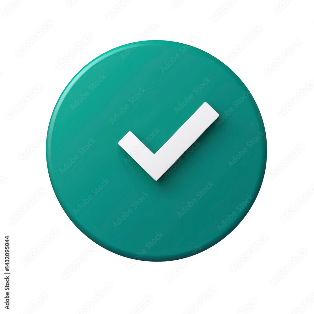 Poster green circular icon with white check mark symbolizes approval or success, often used in digital inte
