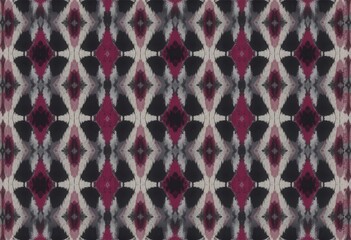 Fototapeta premium A refined abstract ikat pattern, a bold mix of black, magenta, and soft gray., Elegant Abstract Geometric Pattern in Dark Tones