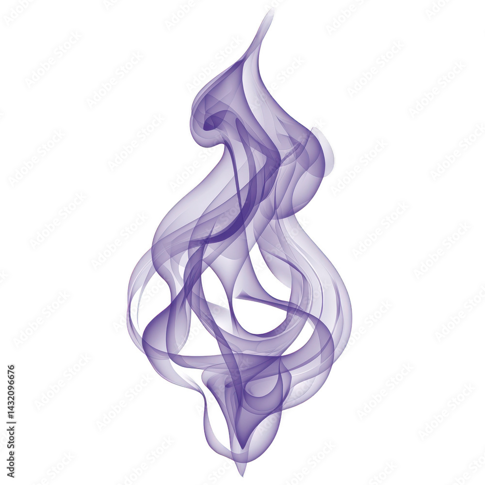 Poster swirling, abstract purple smoke design creates dynamic and ethereal visual effect, resembling flame 