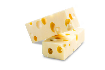 two blocks of maasdam cheese on a transparent background