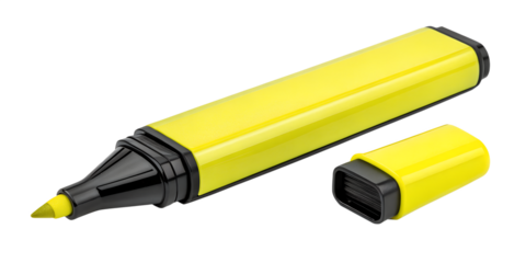 Yellow Highlighter Pen with Cap on Transparent Background