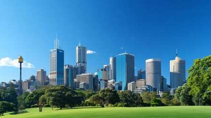 beautiful green park with buildings in the background