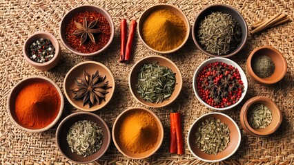 World Spices on Woven Mat