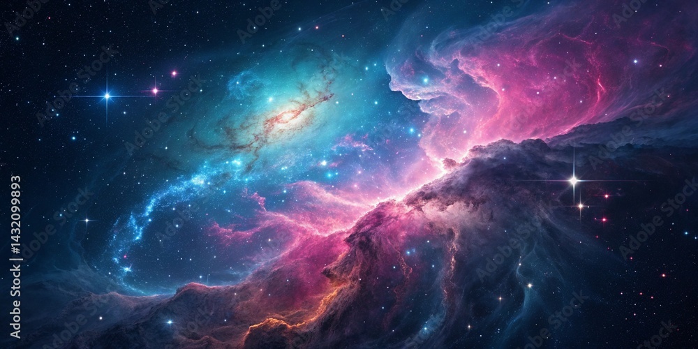 Aufkleber an ethereal nebula with pink and blue hues illuminated by distant stars in the vast expanse of space