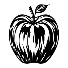 Stylized Apple Fruit Illustration with Abstract Fill and Stem, Black and White