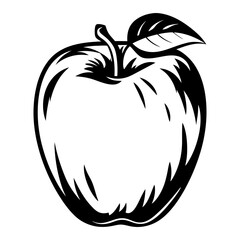 Monochrome Apple Vector Illustration with a Leaf, Simple and Elegant Design