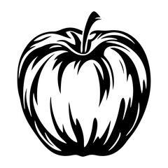 Abstract Black and White Apple Illustration with Bold Outline and Graphic Design