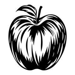 Stylized Black and White Apple Illustration with Dynamic Lines and Bold Contrast