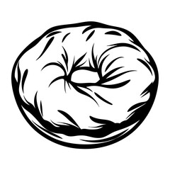 Black and white vector drawing of a donut with an empty hole