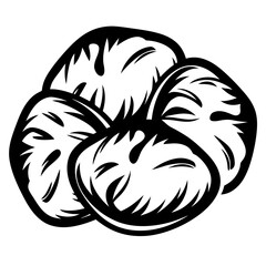 Stylized graphic of four intertwined clams with a black outline vector
