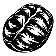 Monochromatic abstraction of a coffee bean with stylized white patterns filling it