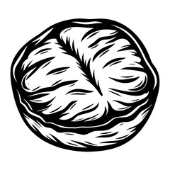 Monochrome drawing of a whole walnut shell showcasing intricate shell patterns
