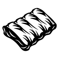 Monochrome drawing of a rack of delicious BBQ ribs in a graphic style