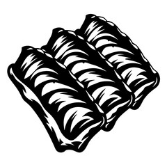 Three slices of a cut and layered food item in black and white