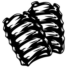 Two slabs of barbecued ribs in a minimalist black and white style